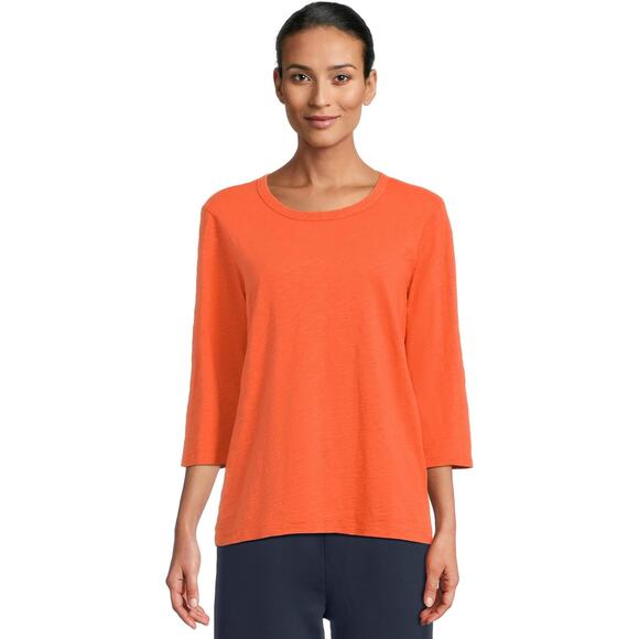Mododoc Women's Large Orange Clay 3/4 Sleeve Favorite Tee Shirt Crew Neck O8-14 - Picture 1 of 9